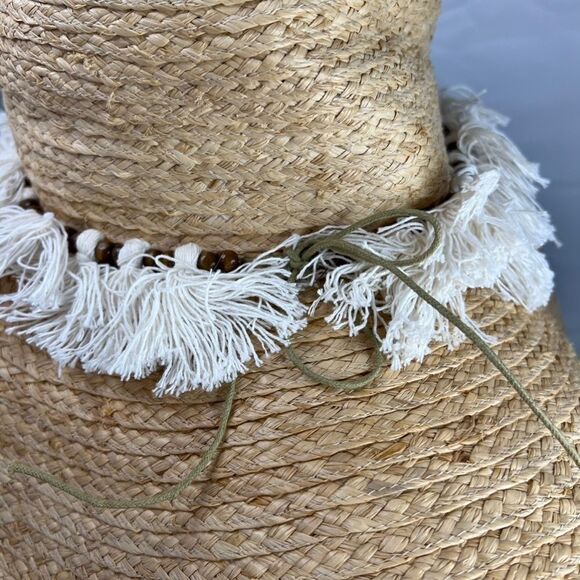 Hat Attack Coverup Sun Hat w/ fringe and beading- gray meat condition! main image 6